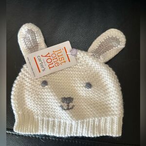 Carter's JOY Baby White Knit Bunny Hat NWT